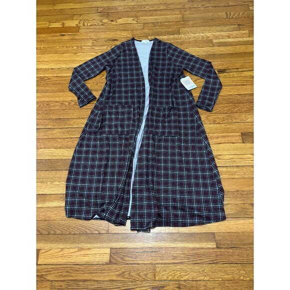 Lularoe Women Sarah Cardigan Cover Up Duster Size Medium Red Black Plaid NWT - Picture 1 of 8